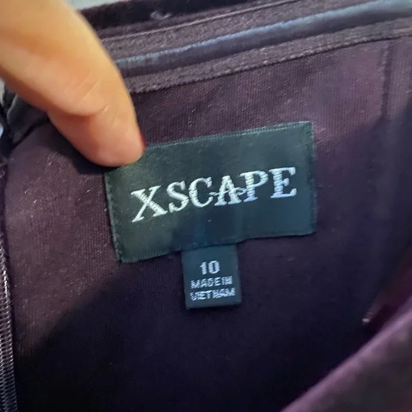 Xscape Velvet Burgundy Off the shoulder Evening maxi Dress Gown with side slit - Picture 12 of 13